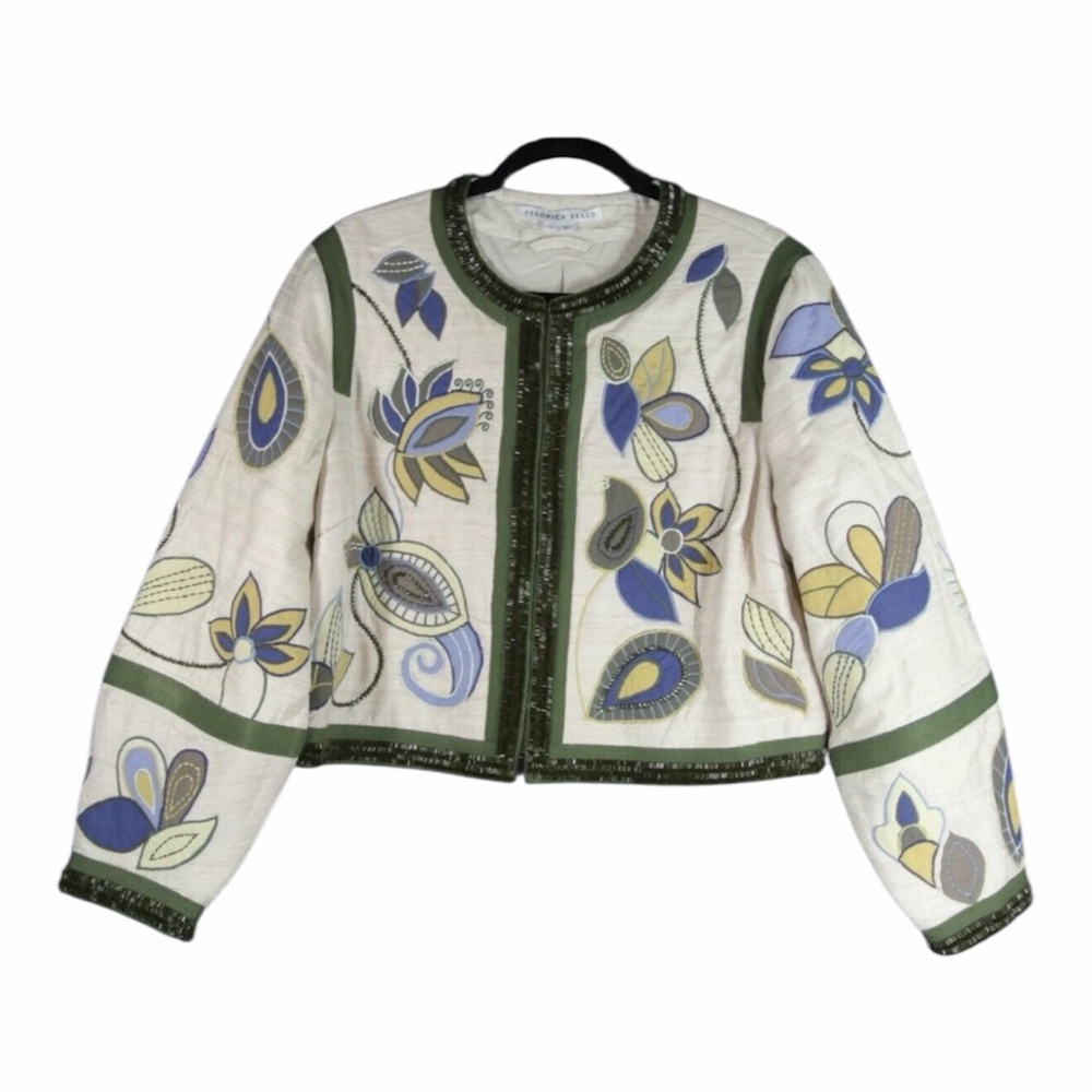Veronica Beard Benica Embroidered Floral Silk Jacket in Oyster - Picture 7 of 16